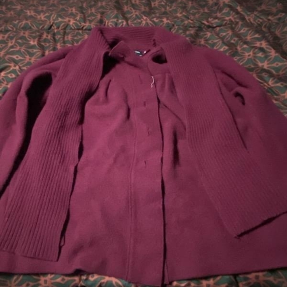 Jones New York Deep Raspberry Ribbed Knit Cardigan - Picture 1 of 3